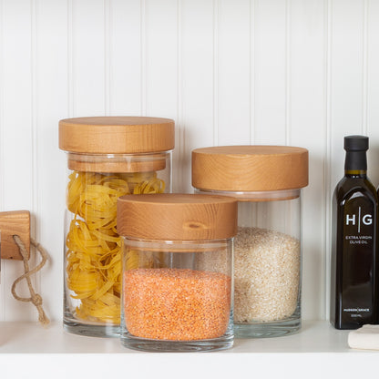 wood topped pantry canister glass