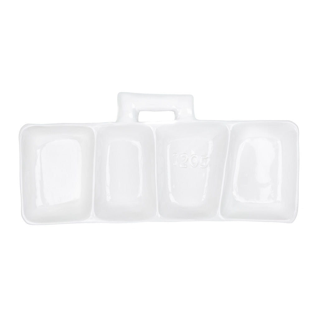 Ceramic white appetizer platform with four sections