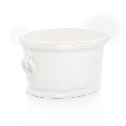White Oval Ice Bucket with handles ceramic 