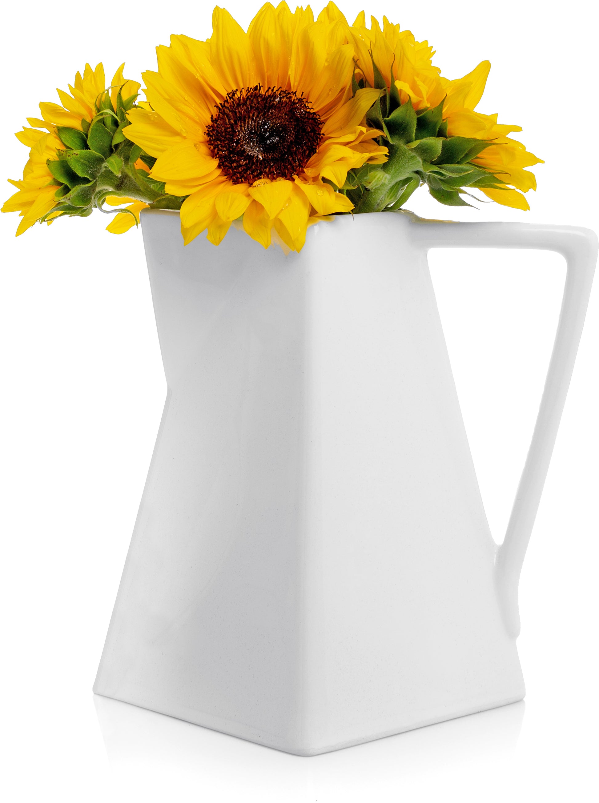 cube shaped pitcher with flowers