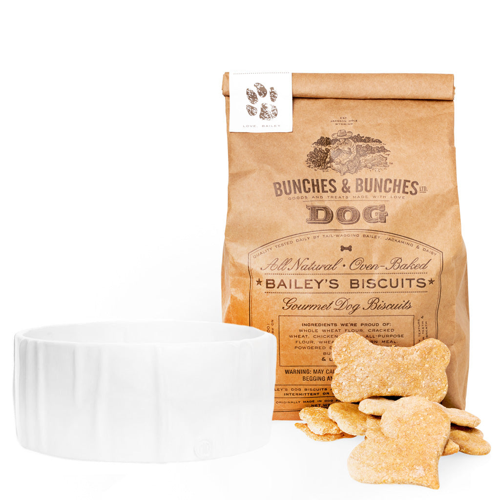 dog bowl and biscuits gift set