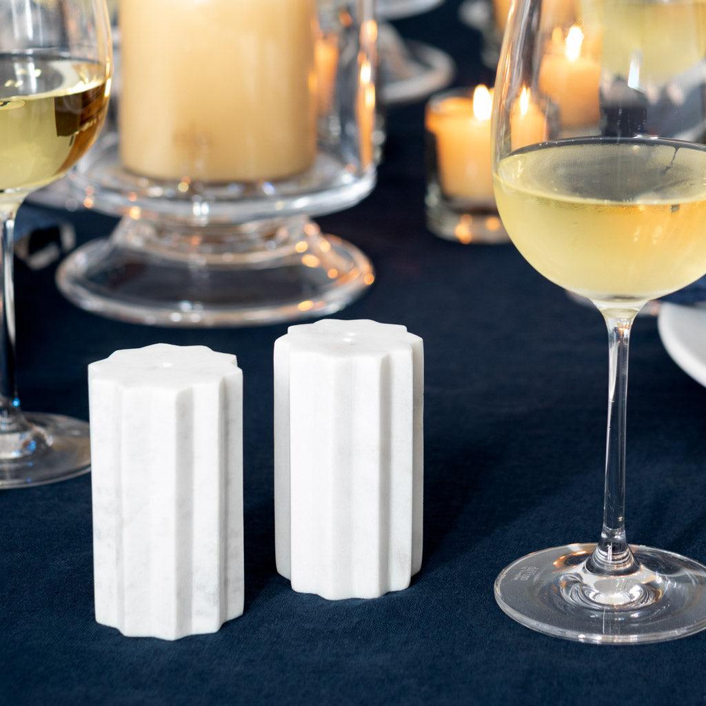 White marble salt and pepper shakers