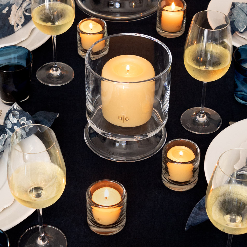 medium footed glass candle holder