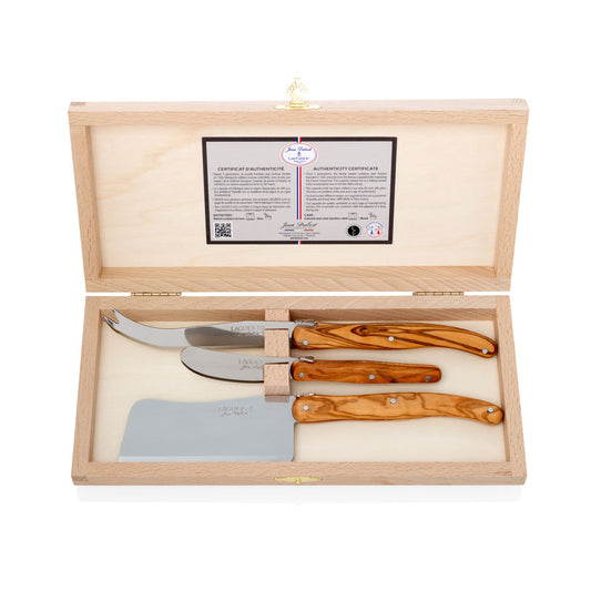 Olive Wood Cheese Knives, Set of 3 in wood box