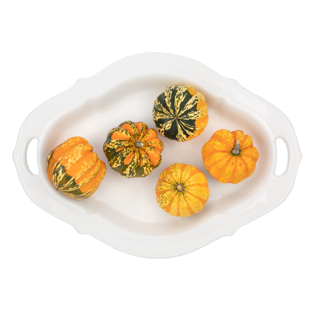 large white platter with pumpkins