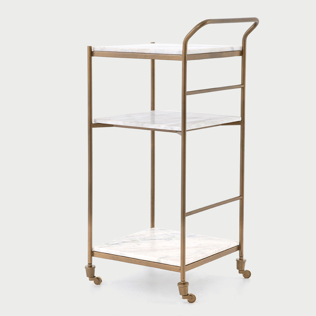 square bar cart with brass and marble with wheels