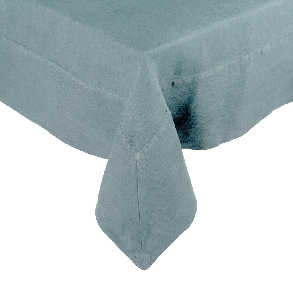 Hudson Grace light blue linen tablecloth machine washable