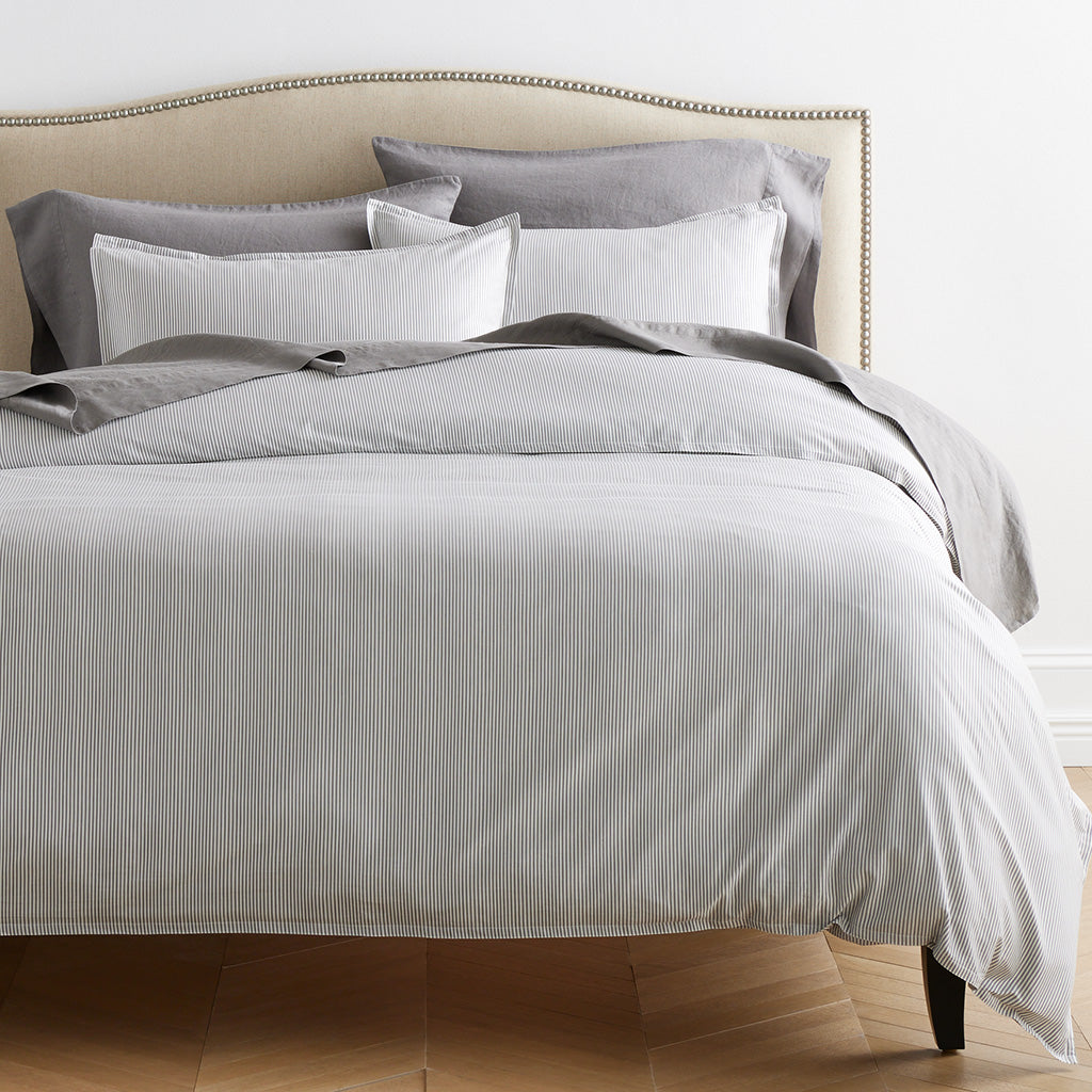 european style cotton chambray grey and white bedding 
