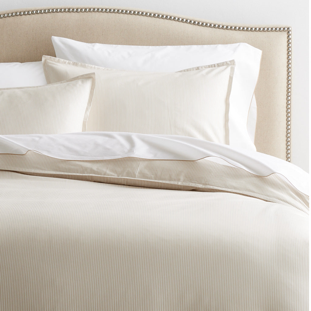 standard king khaki stripe cotton chambray  european style bedding 