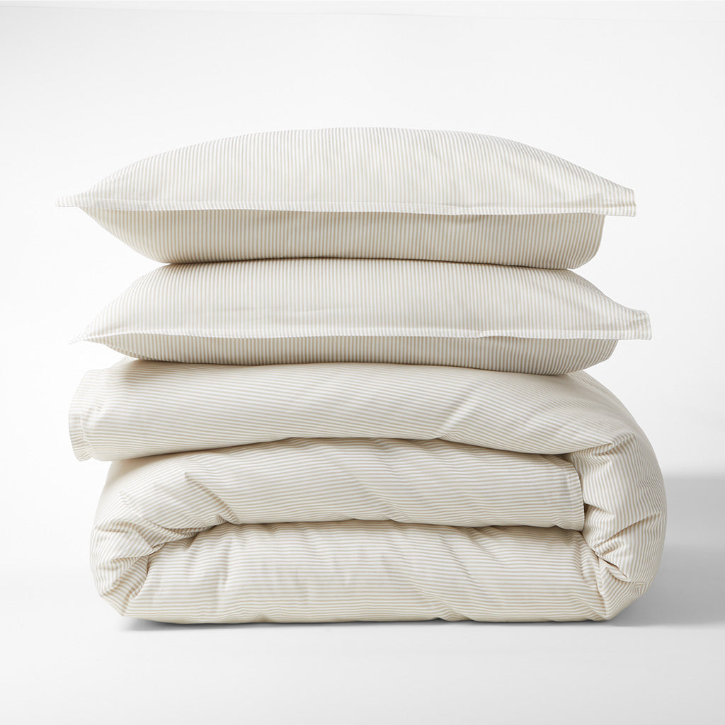 khaki and white stripe cotton chambray pillow shams set of 2