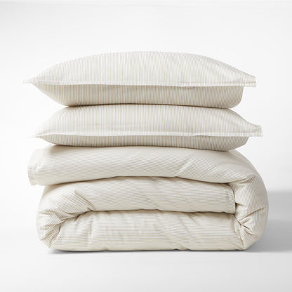 khaki and white stripe cotton chambray pillow shams set of 2