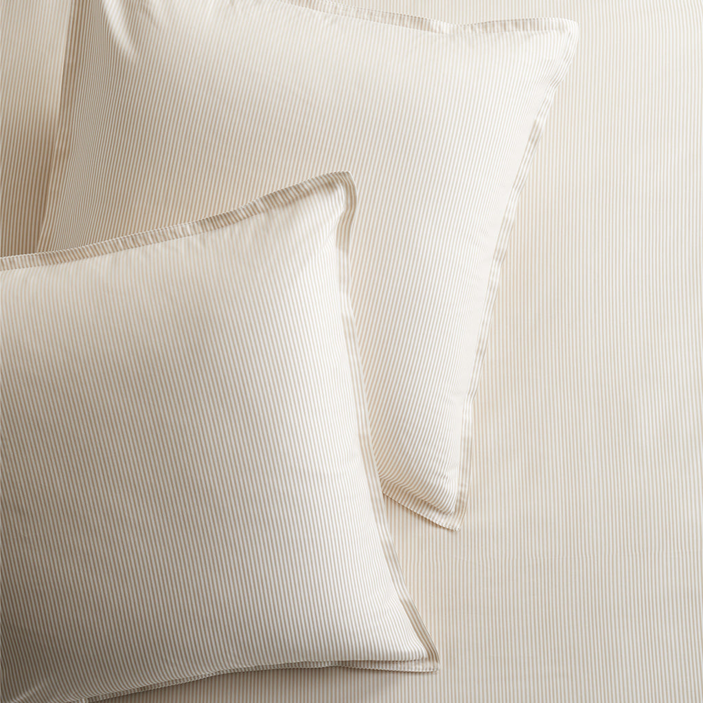 khaki and white stripe chambray euro pillow shams 