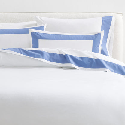 White with blue wide-band edging percale pillow shams