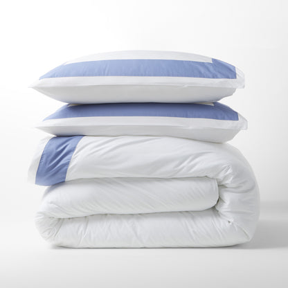 white and blue percale standard king pillow sham