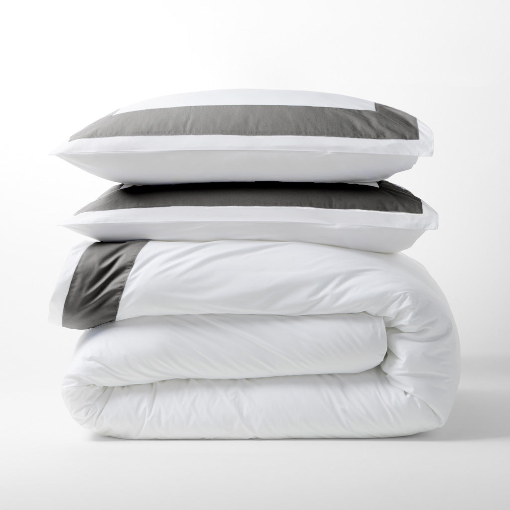 white with dark grey edging percale cotton bedding pillow shams