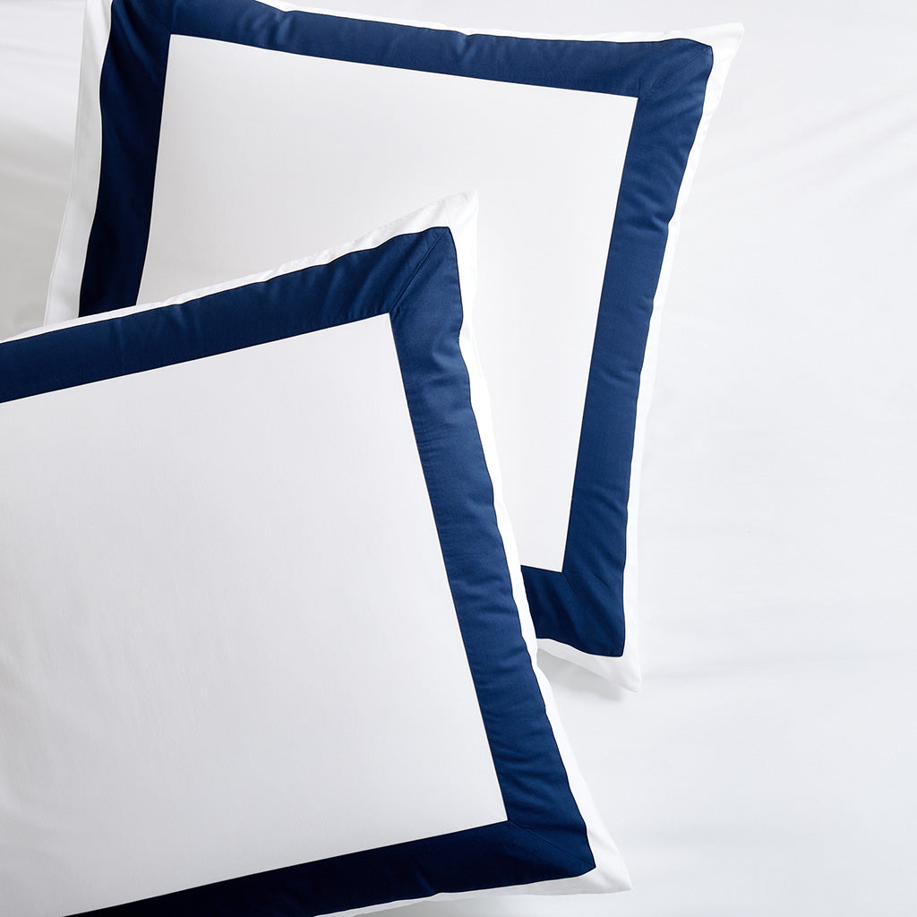 white and navy blue percale cotton euro shams 
