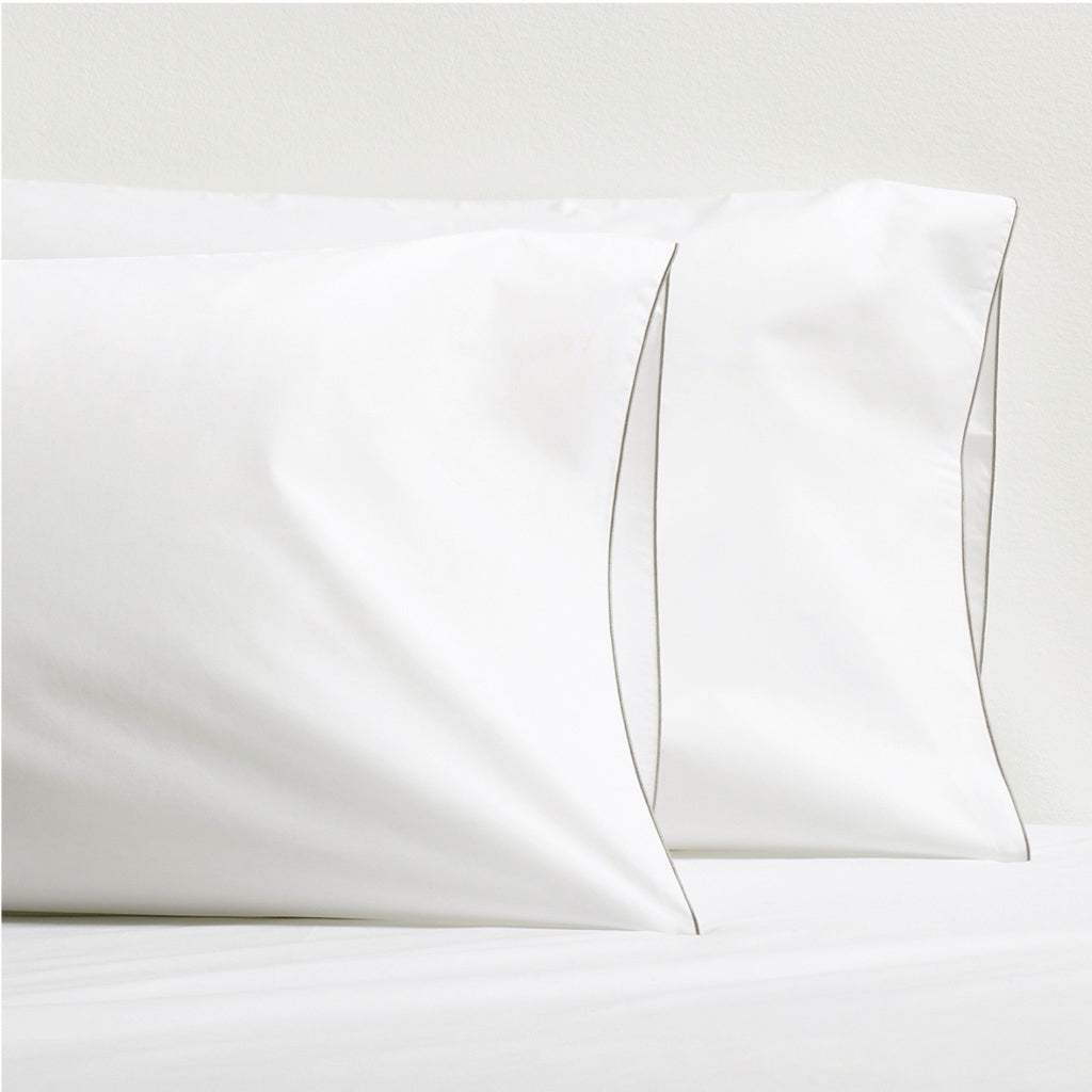 Grey Tip-Stitched Percale Sheet Set