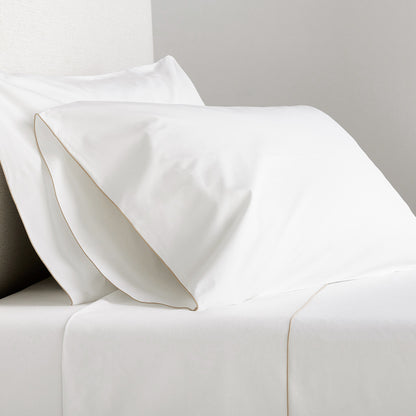 Khaki Tip-Stitched Percale Pillowcases, set of 2