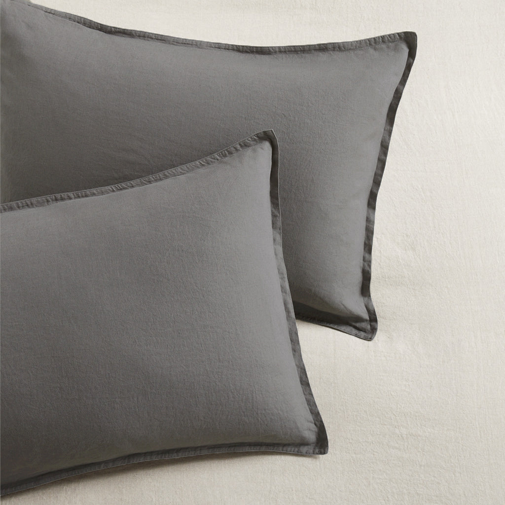 Grey Washed-Linen Shams, Set of 2