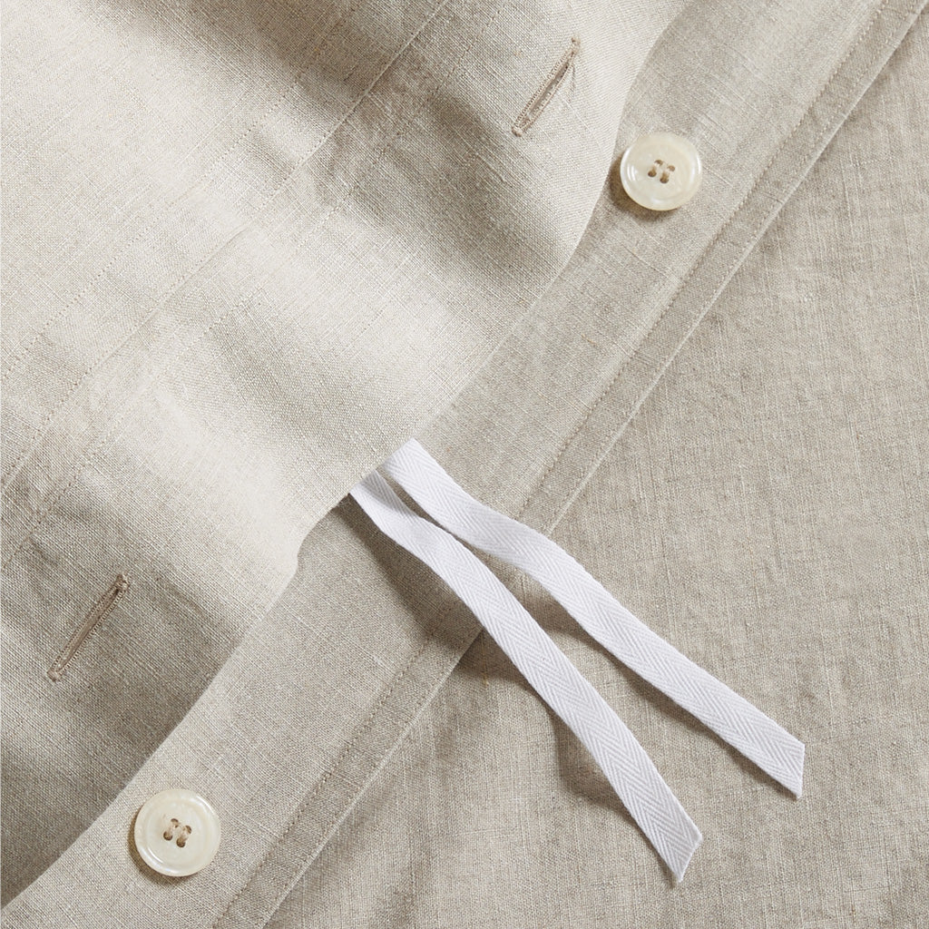 Khaki Washed Linen Duvet Cover Closure Detail button corner ties 