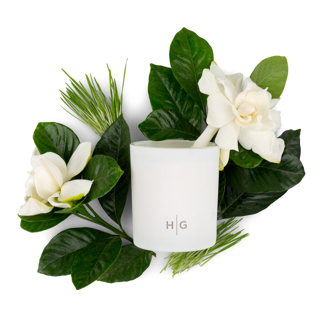 gardenia blossom, sun-drenched summer lawn, and a hint of citrus peel candle