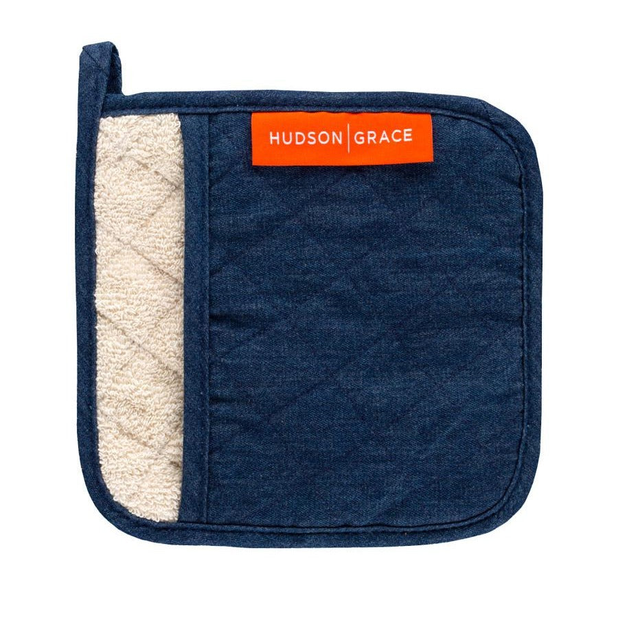 HG Grey and White Striped Square Potholder - Hudson Grace