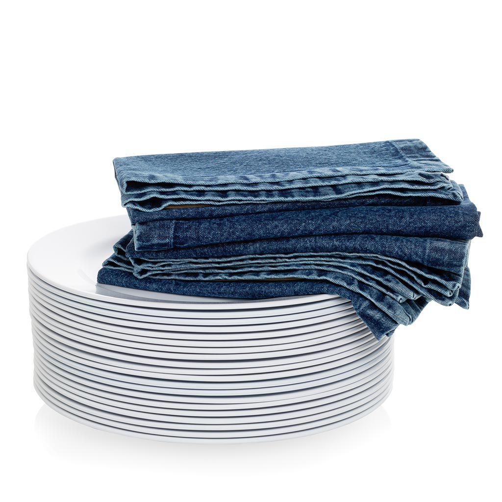 denim napkin and melamine plate