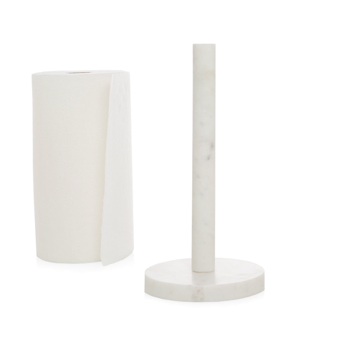 Paper Towel Holder On A White Marble Countertop Stock Photo