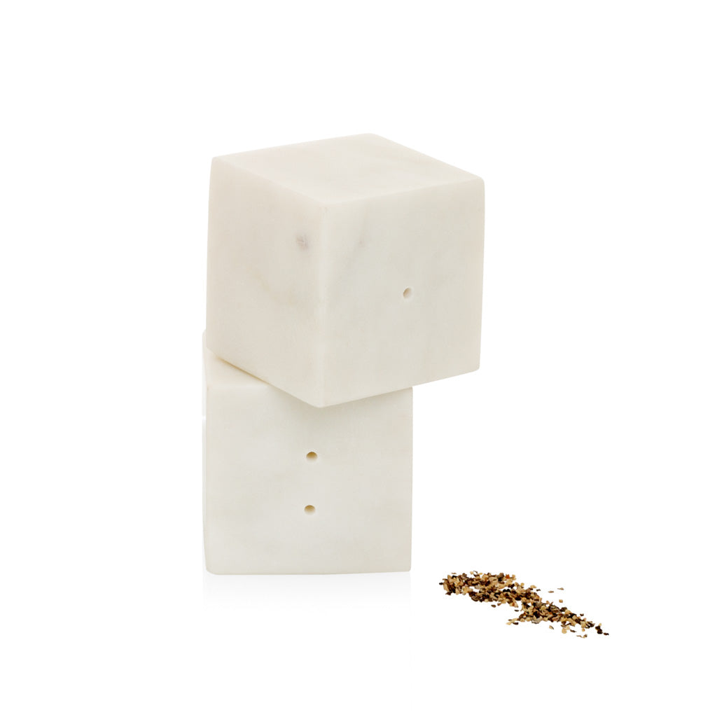White marble cube salt and pepper set of 2