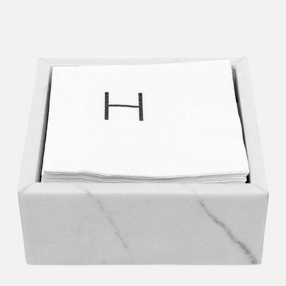 White marble square cocktail napkin tray 