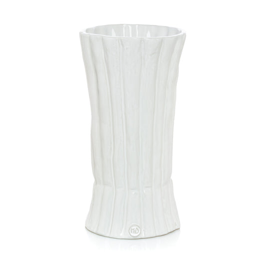 tall ribbed white ceramic vase 