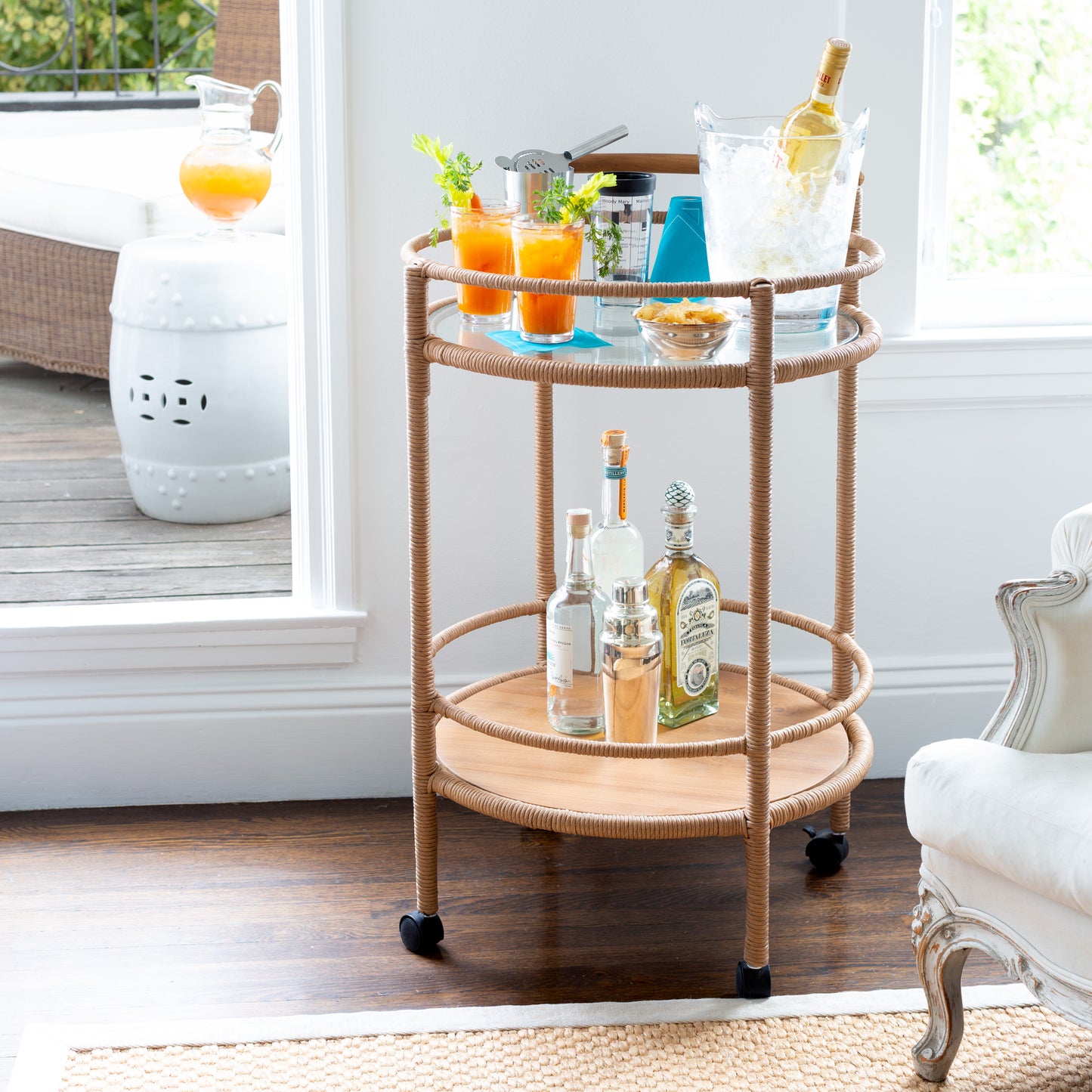 Wood bar cart with two shelves