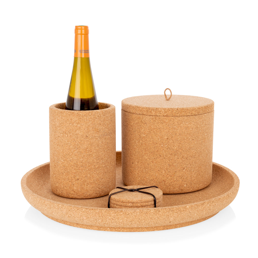 Natural cork wine chiller ice bucket coaster tray 