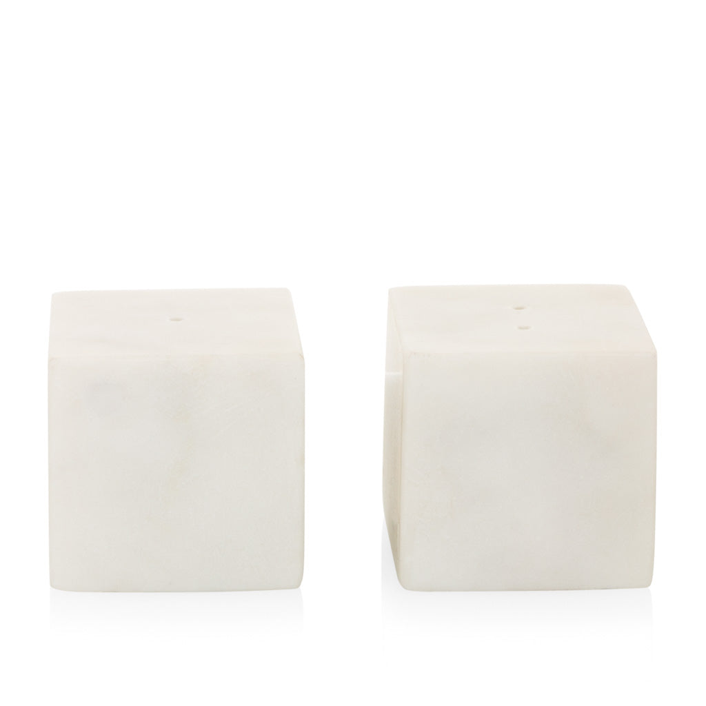 White Marble Cube Salt & Pepper, Set of 2