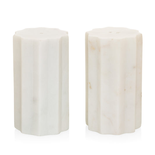White marble facet salt & pepper set of 2