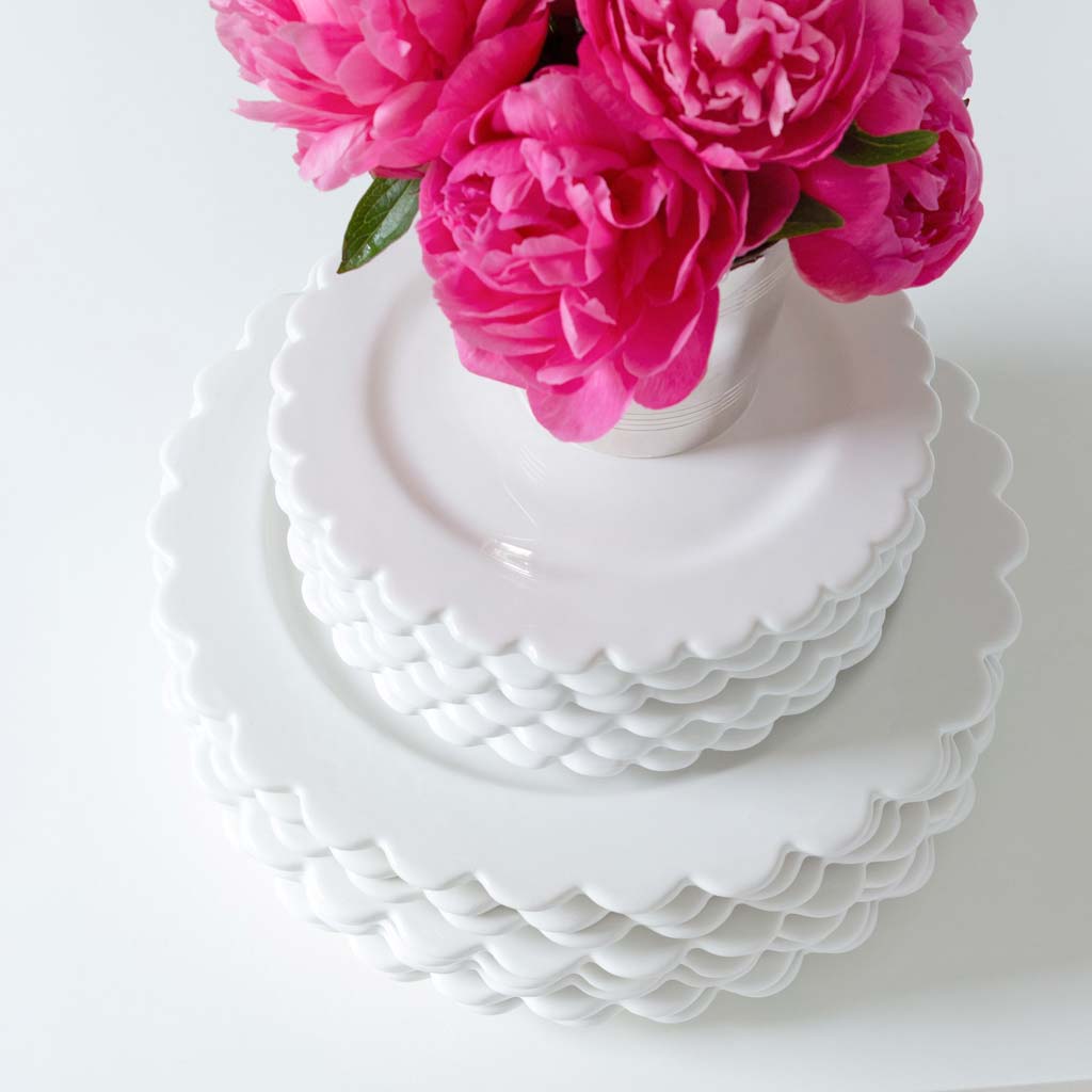Scalloped Dinner Plates with Peonies Top View