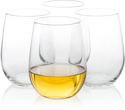 Stemless All-Purpose Glasses with white wine