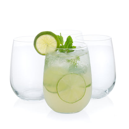 Stemless All-Purpose Glasses with a margarita