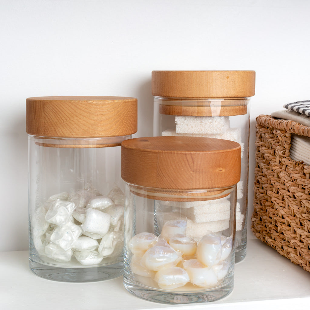 Medium Glass Storage Canister with Black Wood Top - Hudson Grace