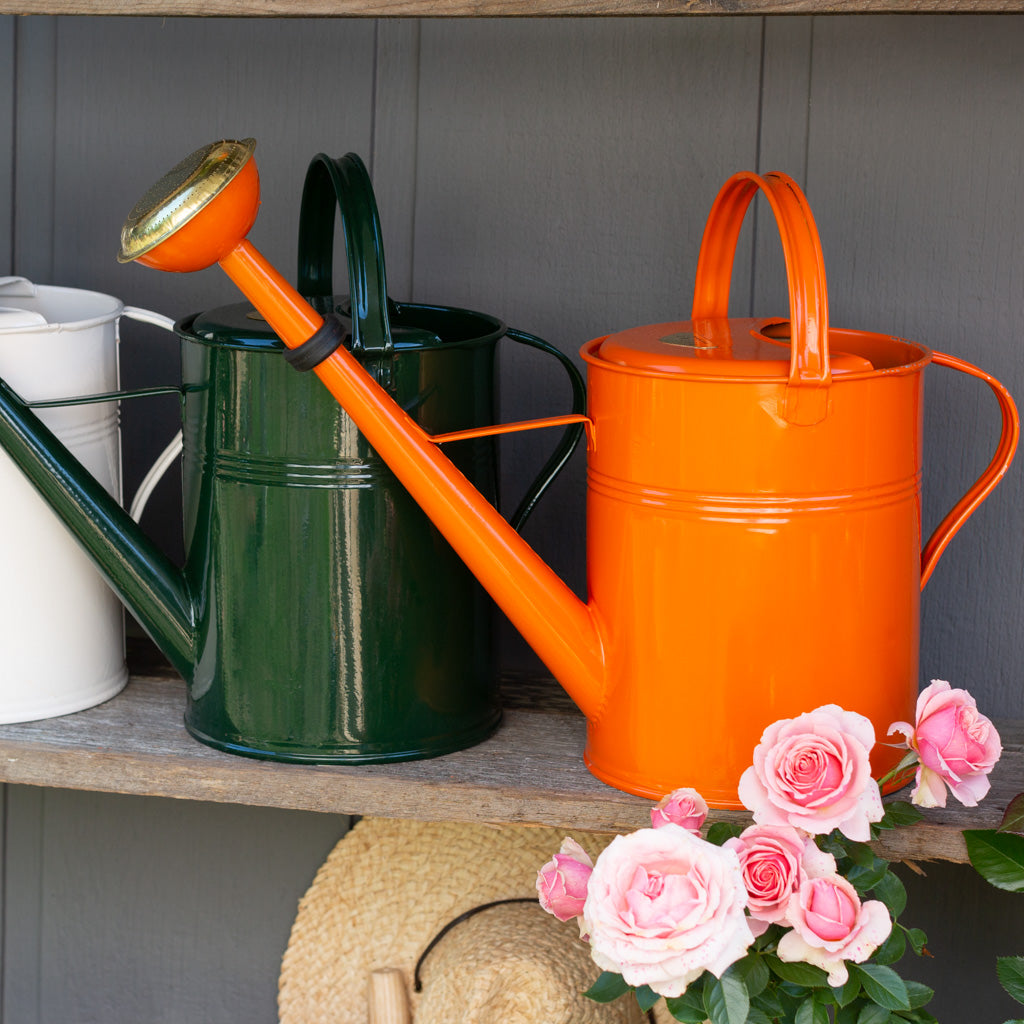 Orange and Green watering cans gardening 