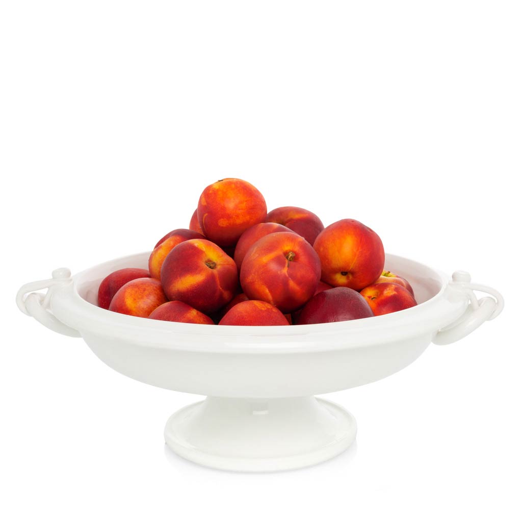 white pedestal fruit bowl with handles
