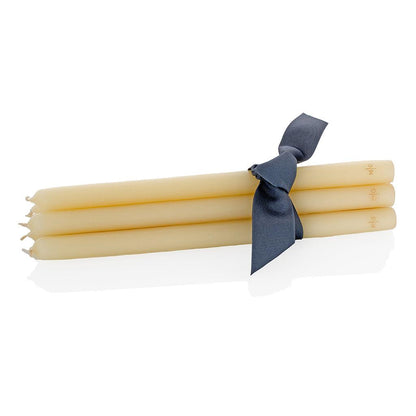 HG Amber Unscented 12" Taper Candle Bundle, set of 5, tied with a gray ribbon.
