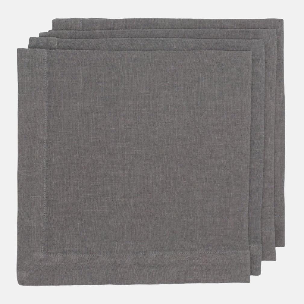 Asphalt HG Signature hand-dyed linen napkin, 22-inch square, mitered corners.
