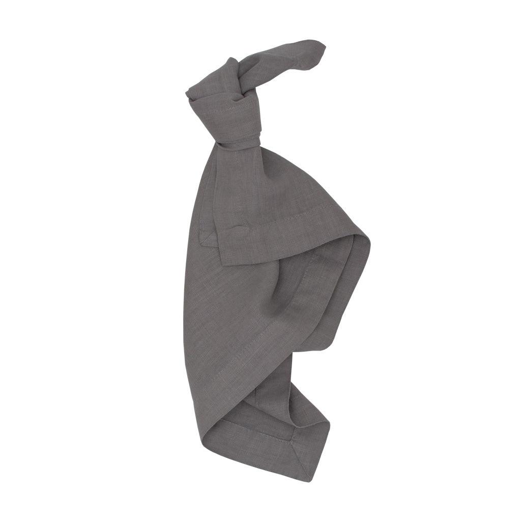 Asphalt HG Signature hand-dyed linen napkin, 22-inch square, tied in a knot.