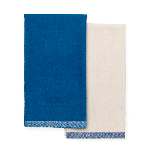 white and blue linen hand towels set of 2
