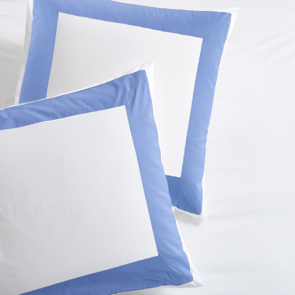 Blue Wide-Band Percale Pillow Shams, Set of 2