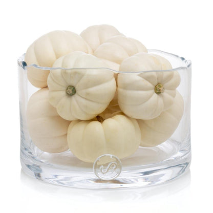 Bob Scissor-Cut Glass Low Bowl, 10"Dia x 6"H, filled with small white pumpkins.