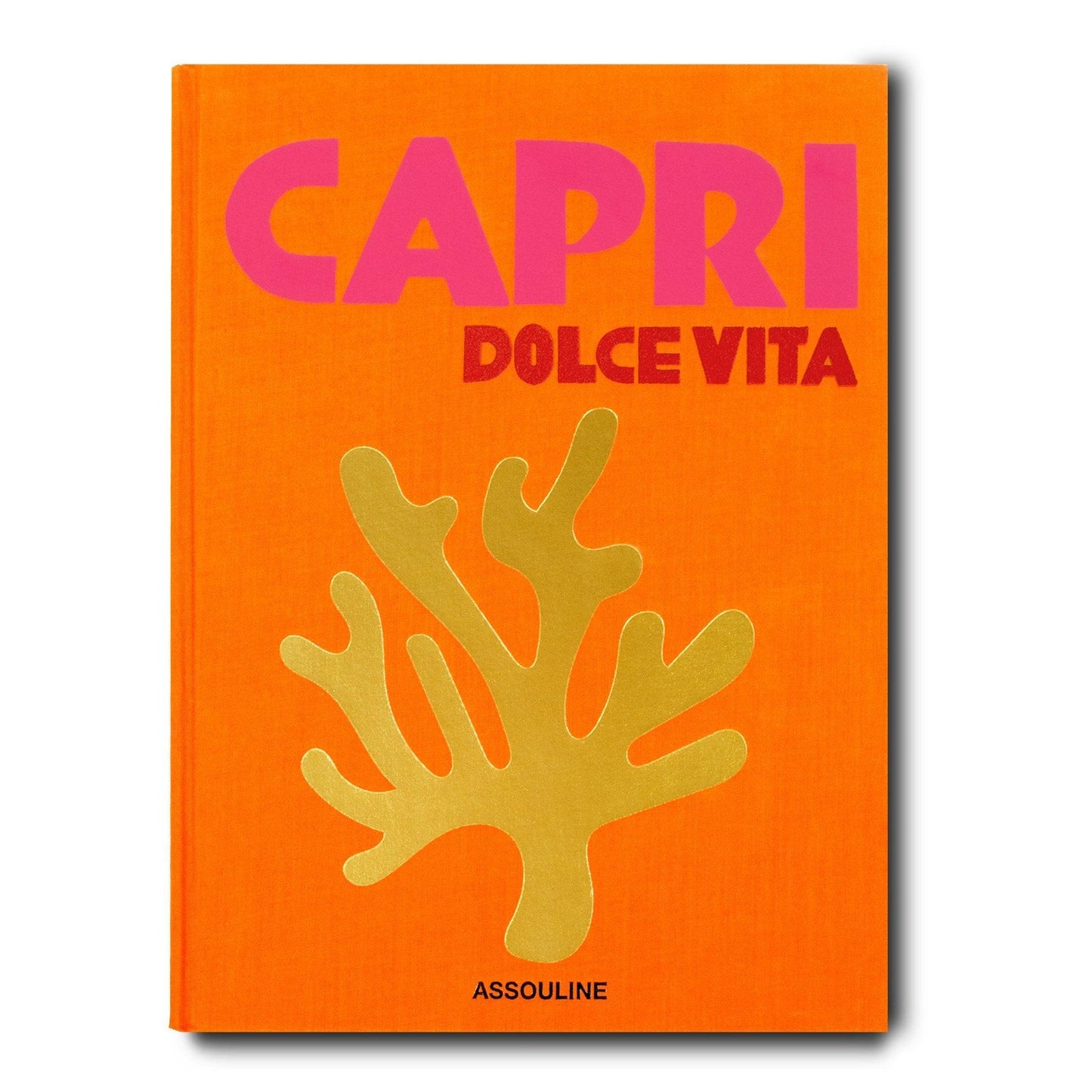 Capri Dolce Vita book, orange linen hardcover with pink "CAPRI" and gold coral design.