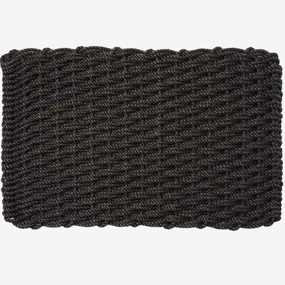 Charcoal braided rope doormat, handwoven, rectangular, with a textured, durable design.