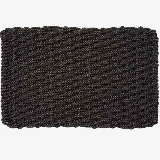Charcoal braided rope doormat, handwoven, rectangular, with a textured, durable design.
